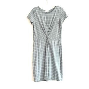 Elegantees Light Blue Striped Twist Front Dress Small